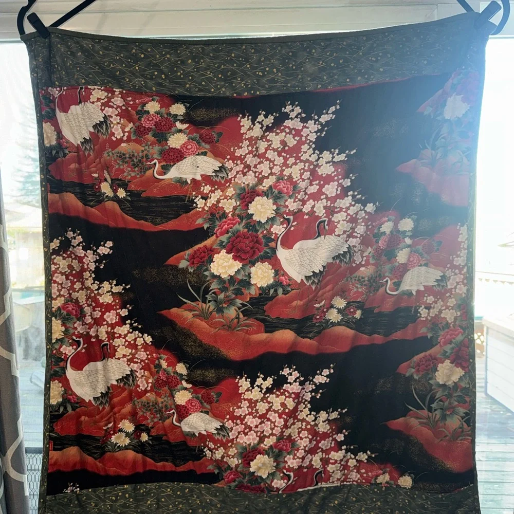 Handcrafted Crane & Cherry Blossom Quilt/Wall Tapestry